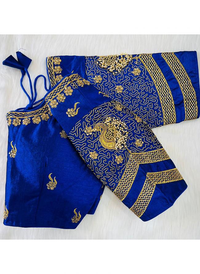 Phantom Silk Royal Blue Wedding Wear Stone Work Readymade Blouse